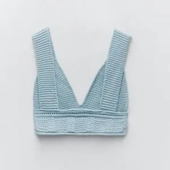 ZARA 2 Pieces Knit Jacket And Matching Cropped Top Blue M - Picture 5 of 10